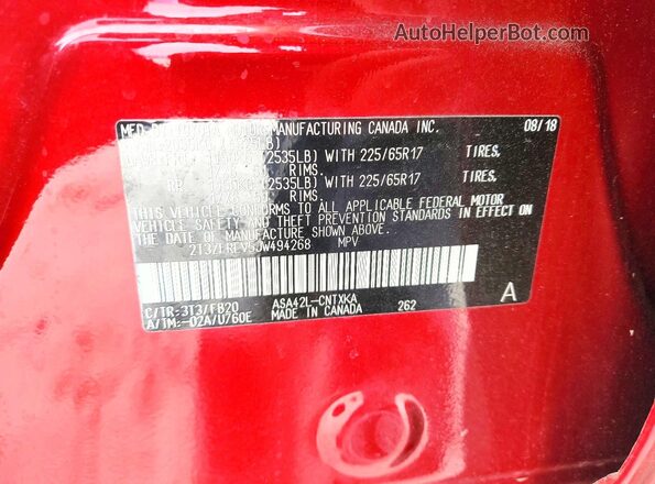 2T3ZFREV5JW494268 2018 TOYOTA RAV4 Red Вид наклейки з VIN-кодом