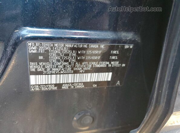 2T3ZFREV5JW502059 2018 TOYOTA RAV4 Blue VIN sticker view
