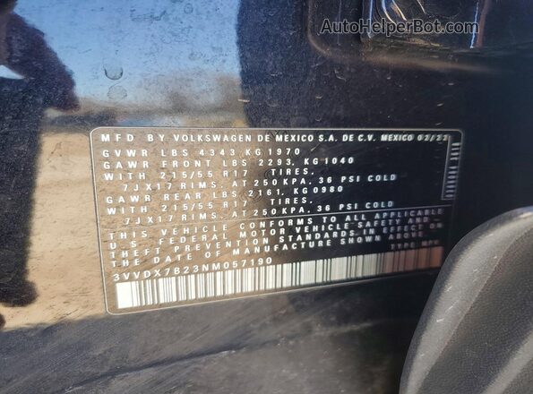 3VVDX7B23NM057190 2022 VOLKSWAGEN TAOS Black Widok wnętrza 360 stopni