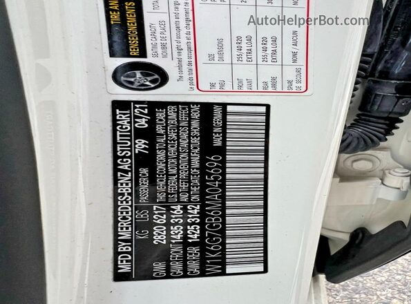 W1K6G7GB6MA045696 2021 MERCEDES-BENZ S Белый Вид задней части салона