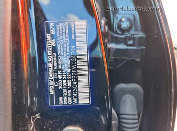 WDD3G4FB2KW024704 2019 MERCEDES-BENZ A Black VIN კოდის სტიკერის ხედი
