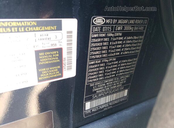 SALWR2VF0GA545184 2016 LAND ROVER RANGE Black Widok wnętrza 360 stopni