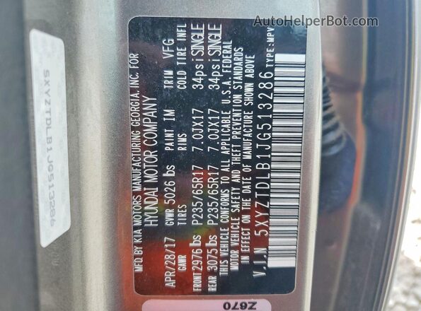 5XYZTDLB1JG513286 2018 HYUNDAI SANTA Серый Панорамный вид салона 360°