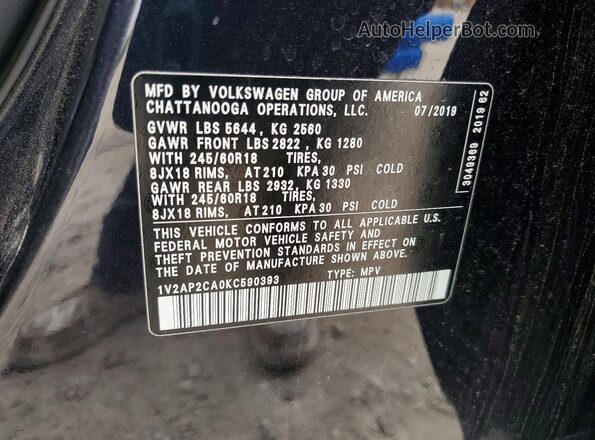 1V2AP2CA0KC590393 2019 VOLKSWAGEN ATLAS Black 