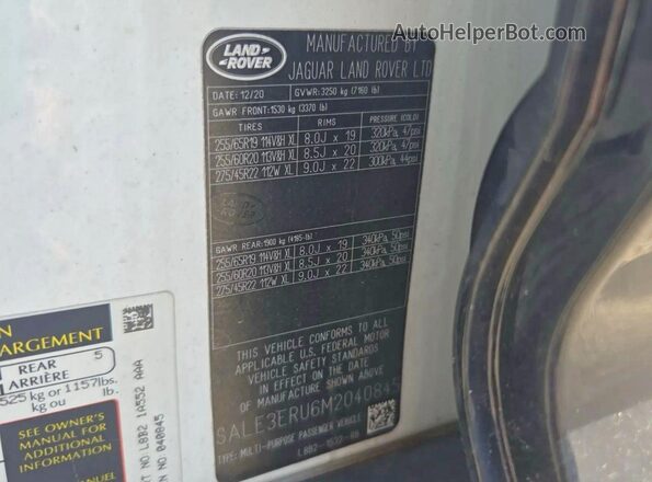 SALE3ERU6M2040845 2021 LAND ROVER DEFENDER White Հետևի նստատեղերի տեսք