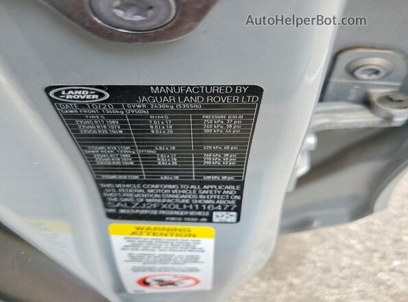 SALZJ2FX0LH116477 2020 LAND ROVER RANGE Серый Панорамный вид салона 360°
