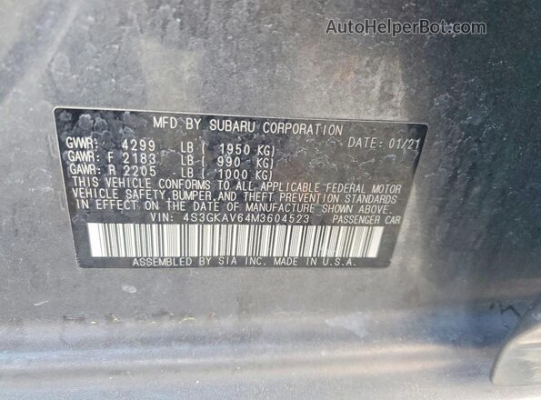 4S3GKAV64M3604523 2021 SUBARU IMPREZA Black Widok naklejki z numerem VIN
