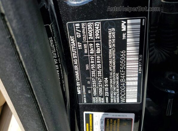 WDC0G4JB4KF505066 2019 MERCEDES-BENZ GLC-CLASS Черный Панорамный вид салона 360°