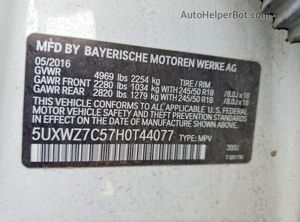 5UXWZ7C57H0T44077 2017 BMW X3 Белый Панорамный вид салона 360°