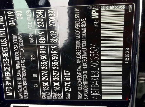 4JGFB4KE3LA035534 2020 MERCEDES-BENZ GLE Черный 