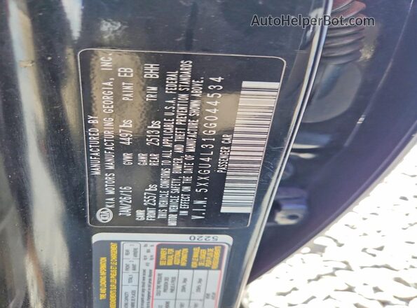 5XXGU4L31GG044534 2016 KIA OPTIMA Черный Вид наклейки с VIN-кодом