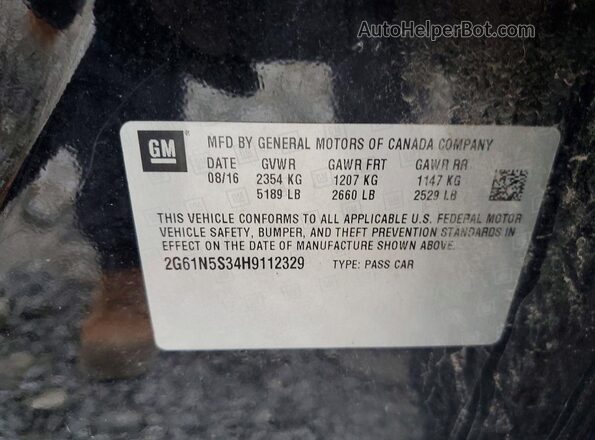 2G61N5S34H9112329 2017 CADILLAC XTS Черный Вид наклейки с VIN-кодом
