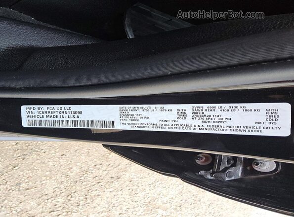 1C6RREFTXRN113098 2024 RAM 1500 Черный Вид наклейки с VIN-кодом