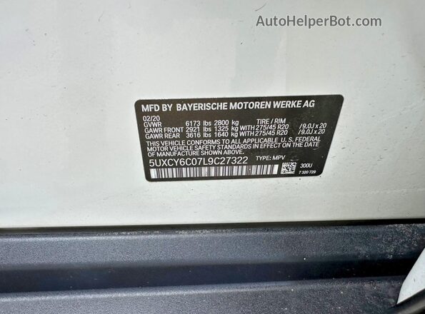 5UXCY6C07L9C27322 2020 BMW X6 Белый Вид задней части салона
