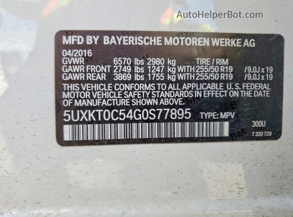 5UXKT0C54G0S77895 2016 BMW X5 Белый Панорамный вид салона 360°