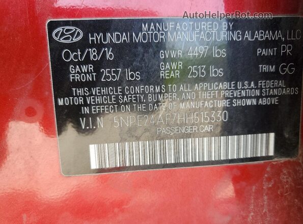 5NPE24AF7HH515330 2017 HYUNDAI SONATA Красный Вид наклейки с VIN-кодом