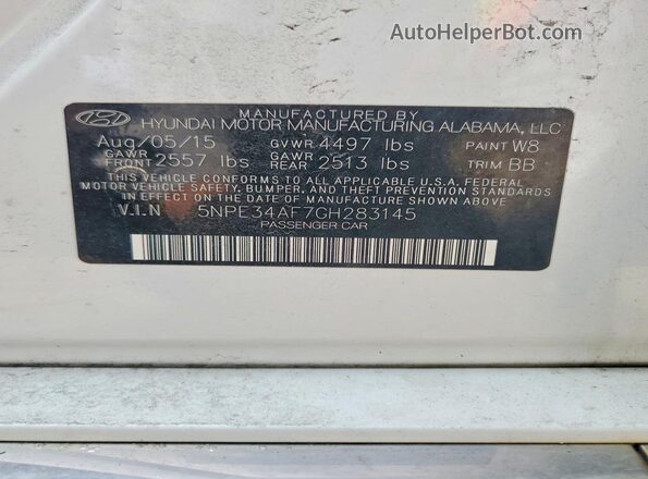5NPE34AF7GH283145 2016 HYUNDAI SONATA Белый Вид наклейки с VIN-кодом