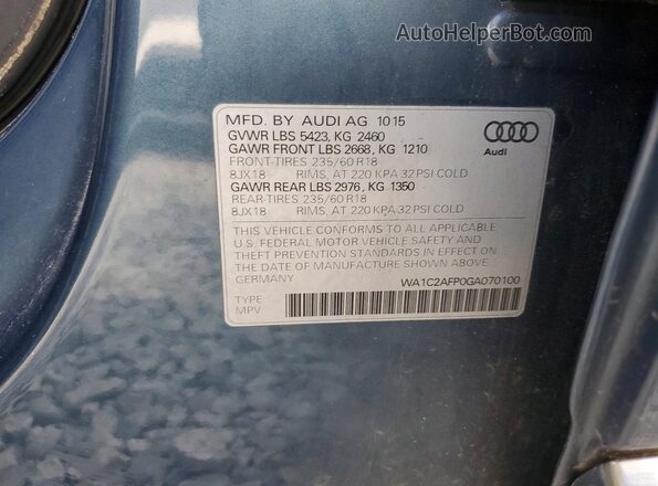 WA1C2AFP0GA070100 2016 AUDI Q5 Синий Панорамный вид салона 360°