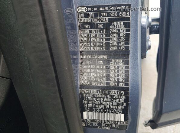 SALCP2FX0KH792429 2019 LAND ROVER DISCOVERY Синий Панорамный вид салона 360°