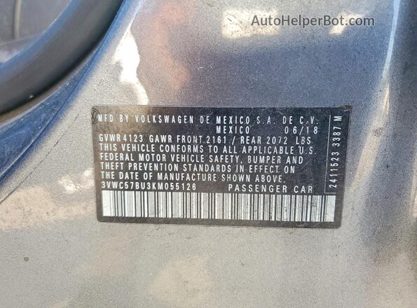 3VWC57BU3KM055126 2019 VOLKSWAGEN JETTA Серый Панорамный вид салона 360°