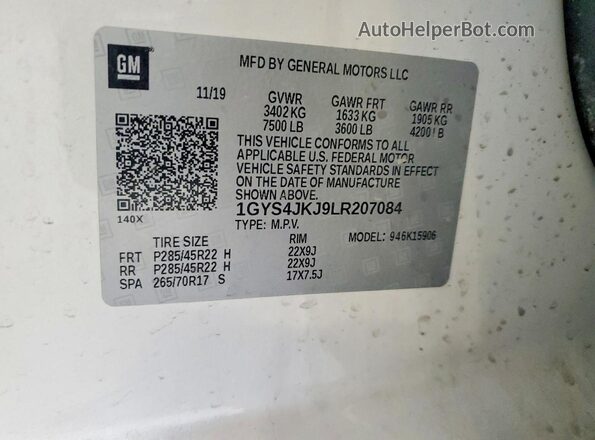1GYS4JKJ9LR207084 2020 CADILLAC ESCALADE Белый Панорамный вид салона 360°