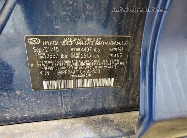 5NPE24AF1GH308558 2016 HYUNDAI SONATA Синий Панорамный вид салона 360°