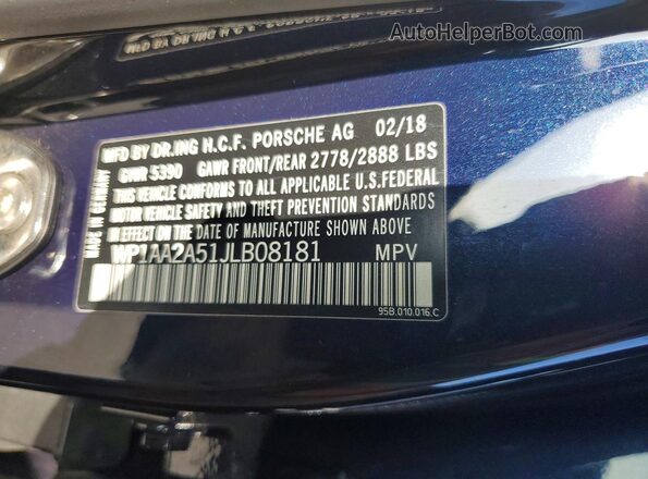 WP1AA2A51JLB08181 2018 PORSCHE MACAN Синий Панорамный вид салона 360°