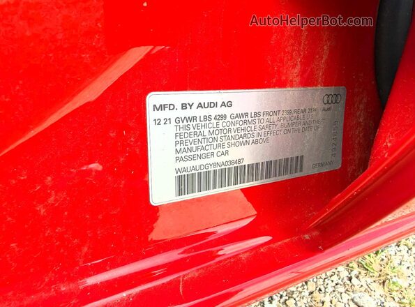 WAUAUDGY8NA038487 2022 AUDI A3 Red Rear interior view