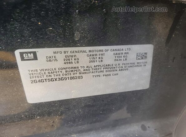 2G4GT5GX3G9106203 2016 BUICK CENTURY Черный Вид наклейки с VIN-кодом