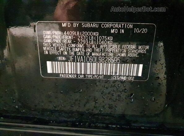 JF1VA1C60L9828595 2020 SUBARU WRX Черный Вид наклейки с VIN-кодом