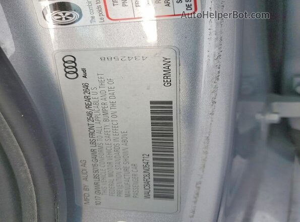 WAUC8AFC8JN054712 2018 AUDI A6 Silver Vista de la etiqueta del VIN