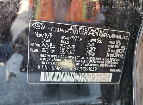 5NMZT3LB9JH091039 2018 HYUNDAI SANTA Черный Панорамный вид салона 360°