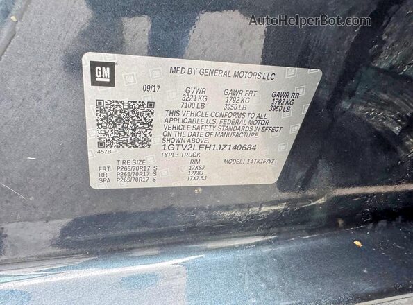 1GTV2LEH1JZ140684 2018 GMC SIERRA Black Вид наклейки з VIN-кодом