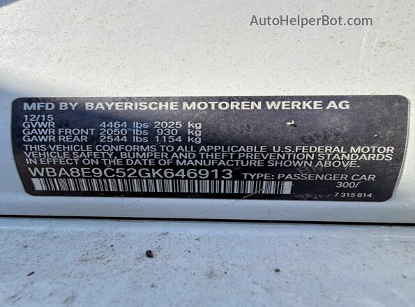 WBA8E9C52GK646913 2016 BMW OTHER Белый Вид задней части салона