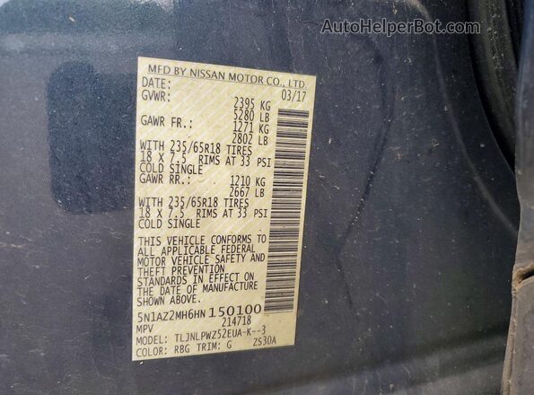 5N1AZ2MH6HN150100 2017 NISSAN MURANO Синий Вид наклейки с VIN-кодом
