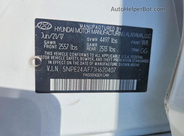5NPE24AF7JH620407 2018 HYUNDAI SONATA White Вид наклейки з VIN-кодом