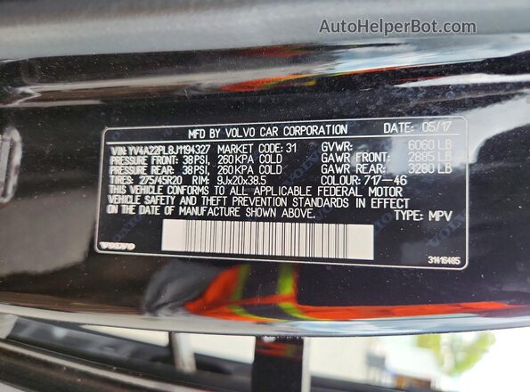 YV4A22PL8J1194327 2018 VOLVO XC90 Черный Панорамный вид салона 360°