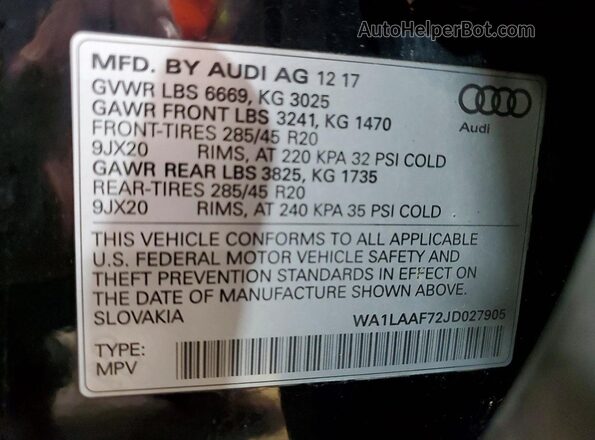 WA1LAAF72JD027905 2018 AUDI Q7 Черный Панорамный вид салона 360°
