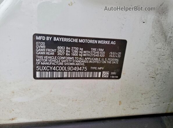5UXCY4C00L9D49475 2020 BMW X6 Белый Панорамный вид салона 360°