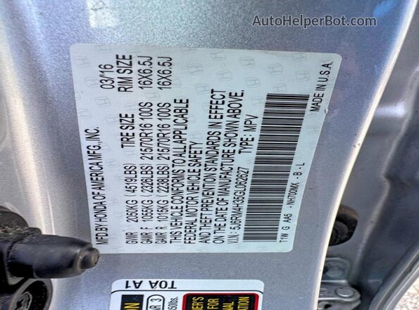 5J6RM4H35GL062627 2016 HONDA CRV Silver Widok wnętrza z tyłu