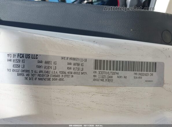 3C3CFFKH9JT528744 2018 FIAT 500 White Вид підкапотного простору