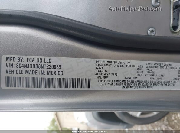 3C4NJDBB8NT230985 2022 JEEP COMPASS Gray ძრავის განყოფილების ხედი