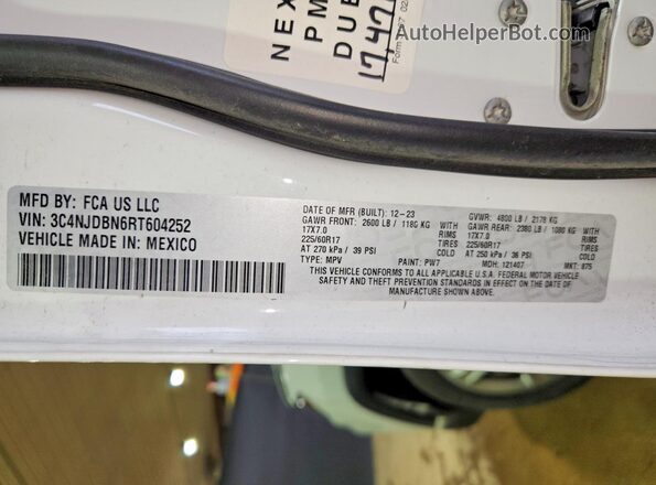 3C4NJDBN6RT604252 2024 JEEP COMPASS White Vista de la etiqueta del VIN