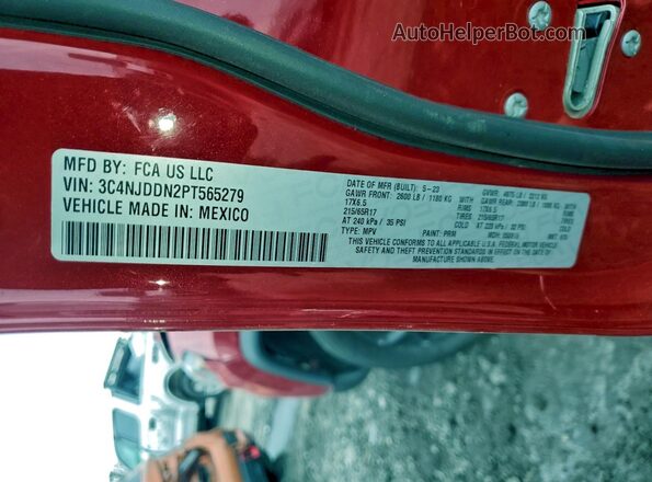 3C4NJDDN2PT565279 2023 JEEP COMPASS Red Vista de la etiqueta del VIN