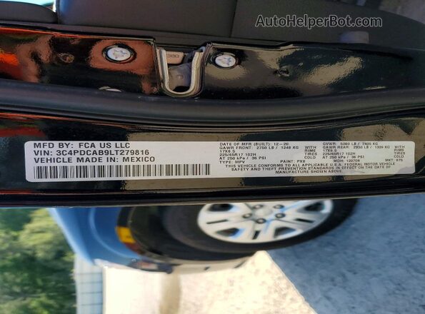 3C4PDCAB9LT279816 2020 DODGE JOURNEY Black Vista de la etiqueta del VIN