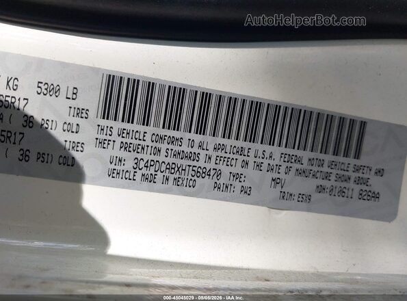3C4PDCABXHT568470 2017 DODGE JOURNEY White Вид підкапотного простору