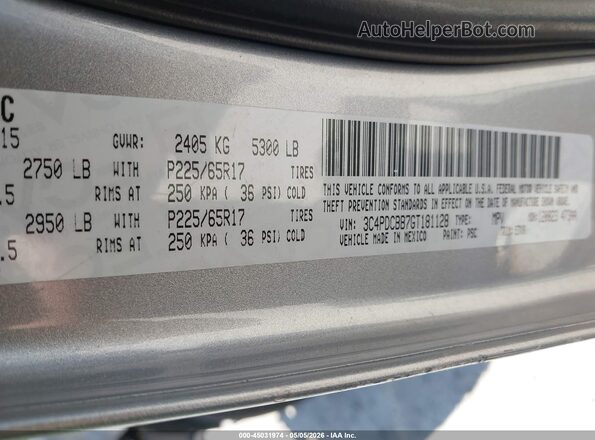3C4PDCBB7GT181128 2016 DODGE JOURNEY Silver Вид підкапотного простору