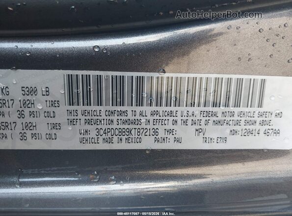 3C4PDCBB9KT872136 2019 DODGE JOURNEY Gray Vista del compartimento del motor