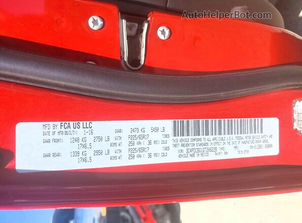 3C4PDCBG1GT206228 2016 DODGE JOURNEY Красный Вид наклейки с VIN-кодом