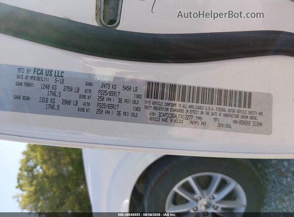 3C4PDCBG4JT412277 2018 DODGE JOURNEY Белый Вид подкапотного пространства